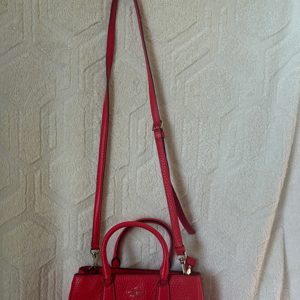 kate spade vibrant red pebbled leather satchel - Picture 2 of 16